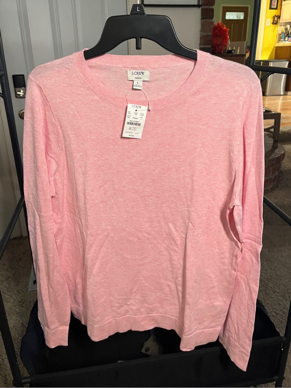 J. Crew Factory Light Pink Teddie Crewneck Pullover Sweater Sz L NWt